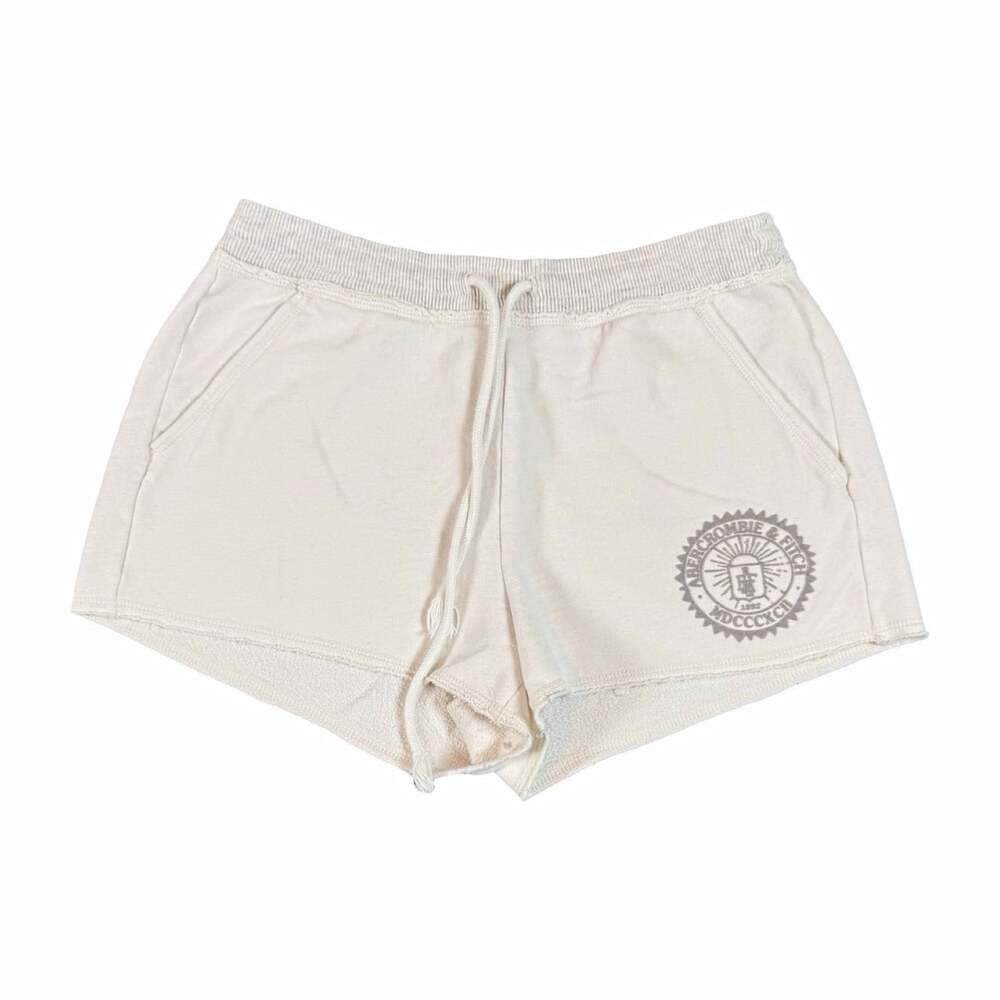 Y2K Abercrombie & Fitch Women’s White Fleece Sweat Shorts Drawstring Logo Size S